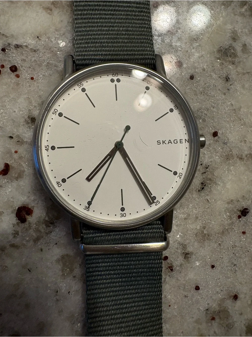 Skagen Silver Case Watch with Olive Green Nylon Strap